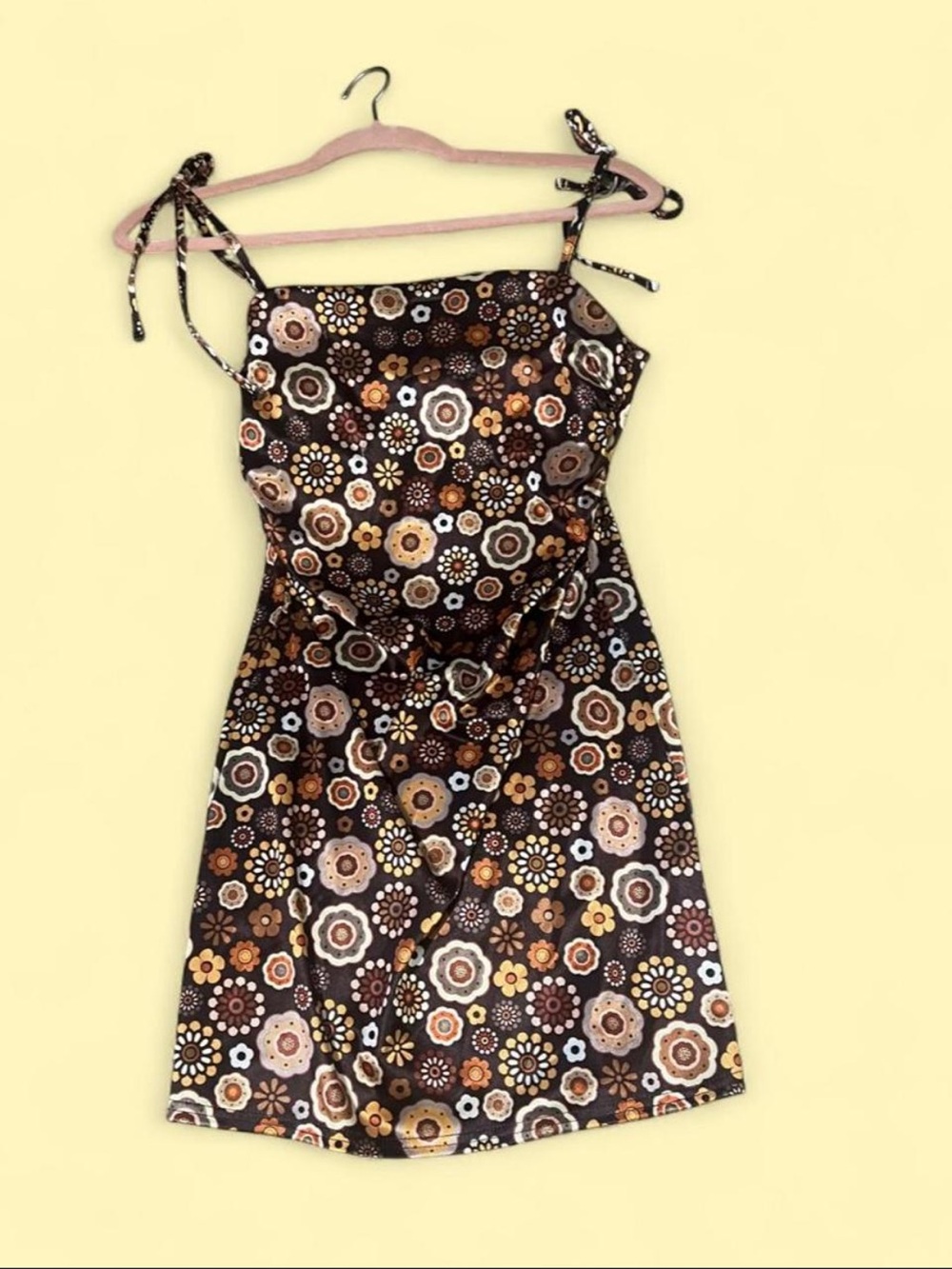 NWT Urban Outfitters Brown Floral Tie-Shoulder Mini Dress